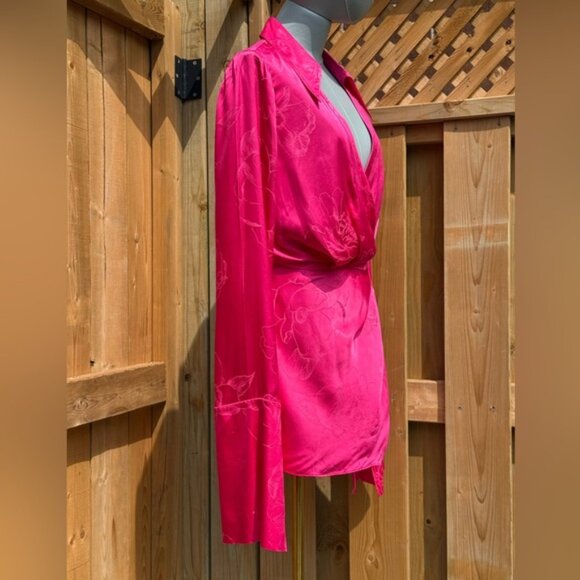 🆕 RAT & BOA 🧿 NWOT Paloma Pink Floral Satin Long Sleeve Mini Dress, Sz XS - Picture 6 of 15